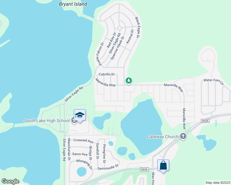 map of restaurants, bars, coffee shops, grocery stores, and more near 276 Cabrillo Drive in Groveland