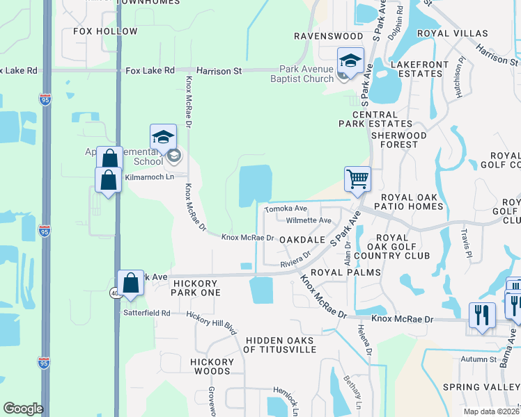 map of restaurants, bars, coffee shops, grocery stores, and more near 3450 Melrose Avenue in Titusville