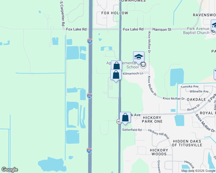 map of restaurants, bars, coffee shops, grocery stores, and more near 3645 Bobbi Lane in Titusville