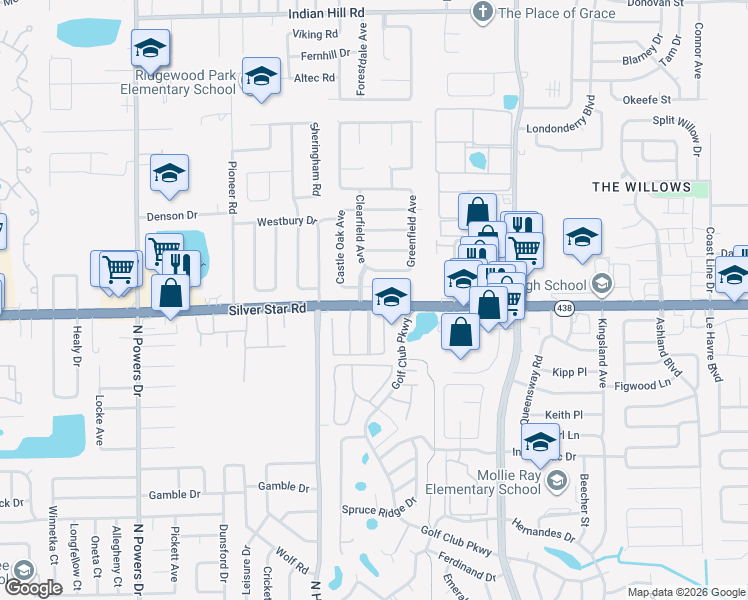 map of restaurants, bars, coffee shops, grocery stores, and more near 5583 Silver Star Road in Orlando