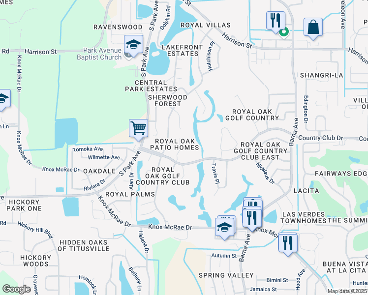 map of restaurants, bars, coffee shops, grocery stores, and more near 3274 Moe Norman Court in Titusville