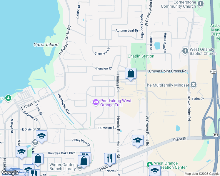map of restaurants, bars, coffee shops, grocery stores, and more near 735 Mossyrock Avenue in Winter Garden