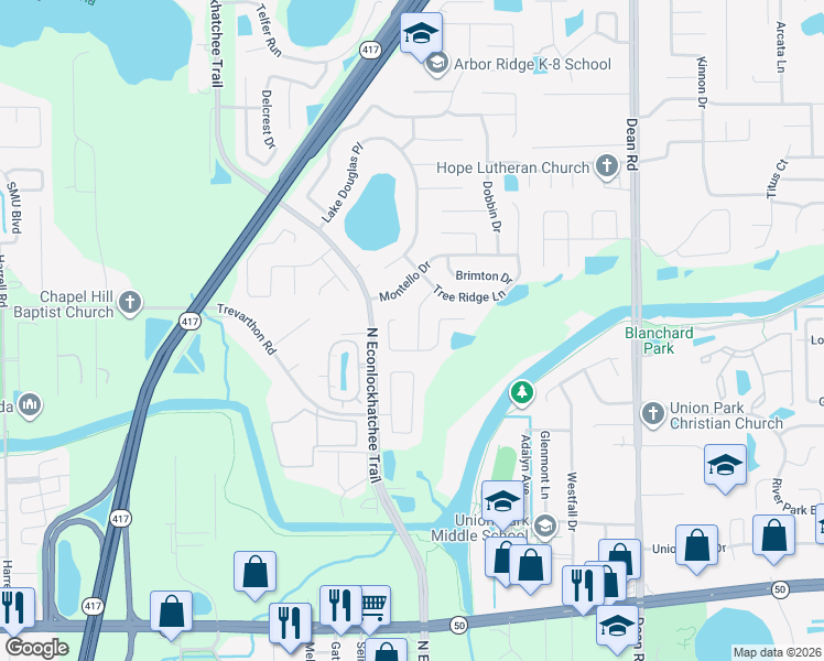map of restaurants, bars, coffee shops, grocery stores, and more near 9501 Turkey Oak Bend in Orlando