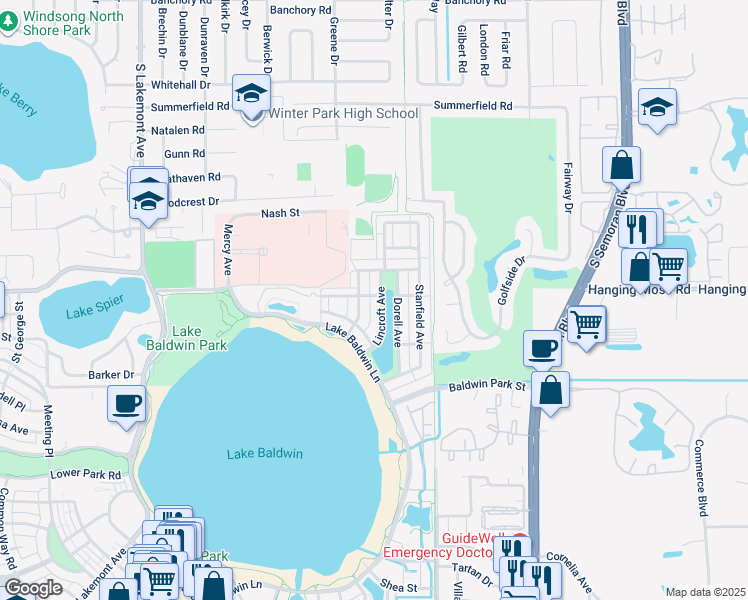 map of restaurants, bars, coffee shops, grocery stores, and more near 2951 Lindale Avenue in Orlando
