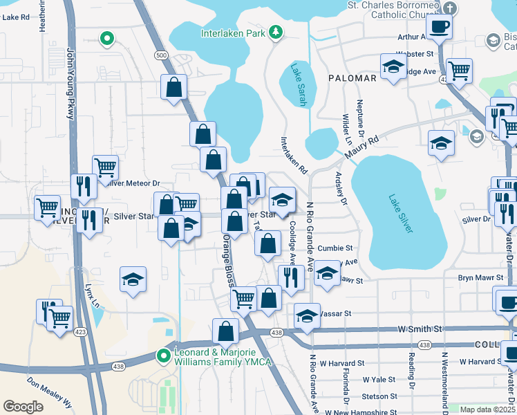 map of restaurants, bars, coffee shops, grocery stores, and more near 3006 Knollwood Circle in Orlando