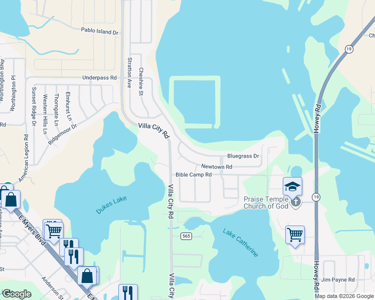 map of restaurants, bars, coffee shops, grocery stores, and more near 1066 Bluegrass Drive in Groveland