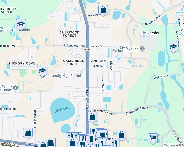 map of restaurants, bars, coffee shops, grocery stores, and more near 12100 Renaissance Court in Orlando