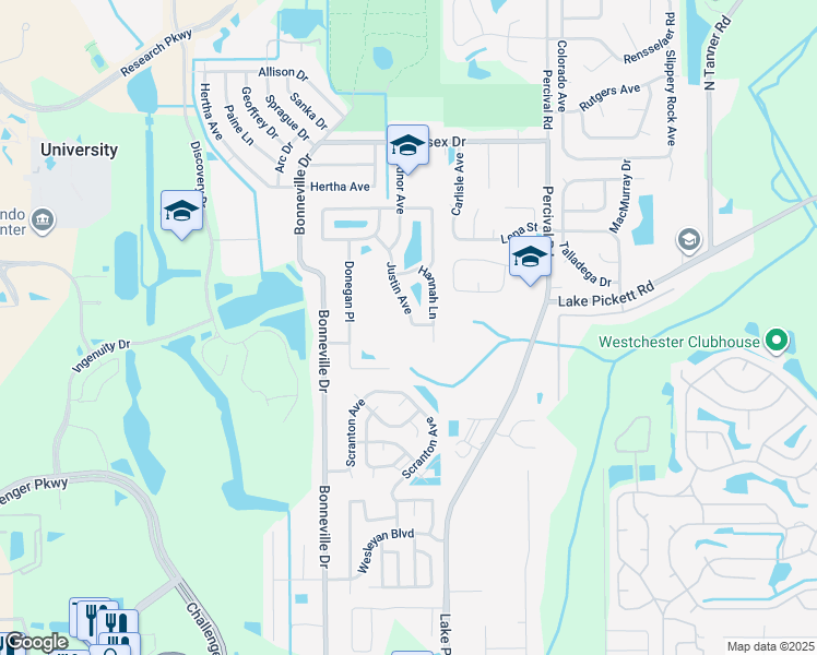 map of restaurants, bars, coffee shops, grocery stores, and more near 2120 Justin Avenue in Orlando