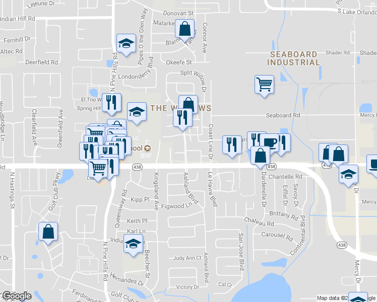 map of restaurants, bars, coffee shops, grocery stores, and more near 5616 Arundel Drive in Orlando