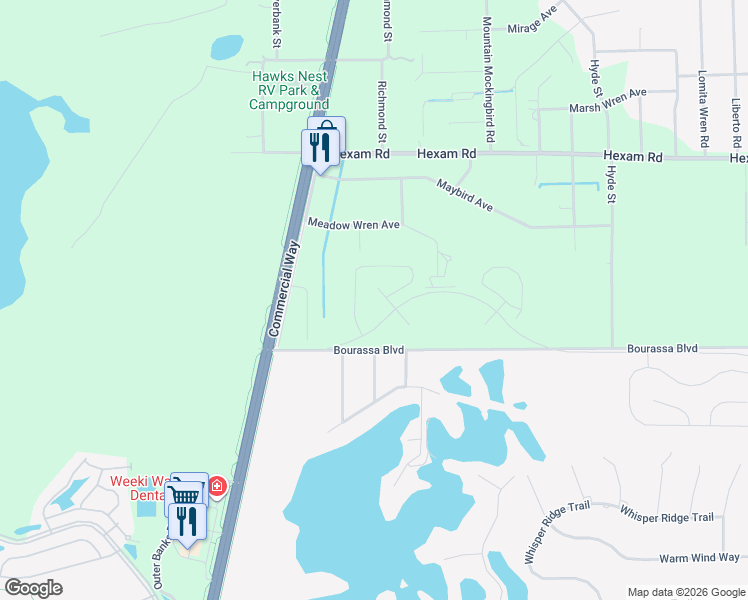 map of restaurants, bars, coffee shops, grocery stores, and more near 11315 Northern Wren Road in Brooksville