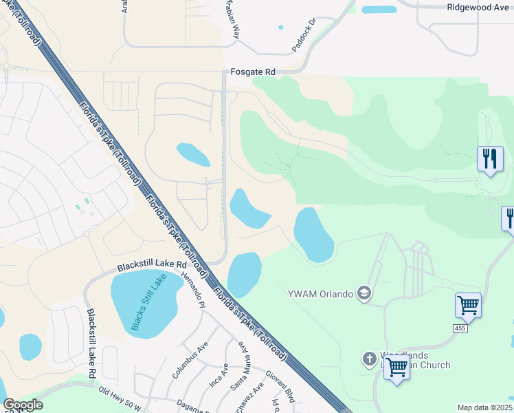 map of restaurants, bars, coffee shops, grocery stores, and more near 15840 Blackstill Lake Road in Montverde