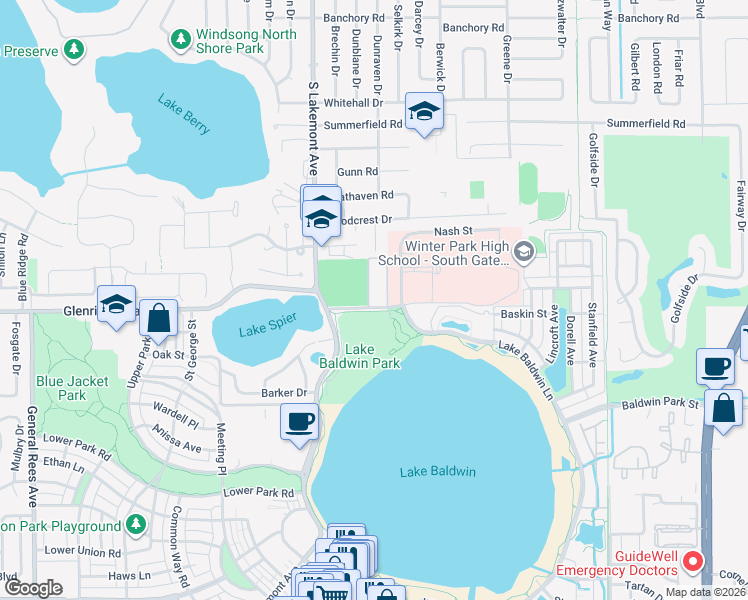 map of restaurants, bars, coffee shops, grocery stores, and more near 2001 Glenridge Way in Winter Park