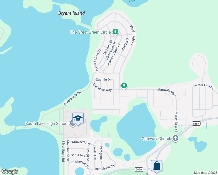 map of restaurants, bars, coffee shops, grocery stores, and more near 504 Cadiz Drive in Groveland
