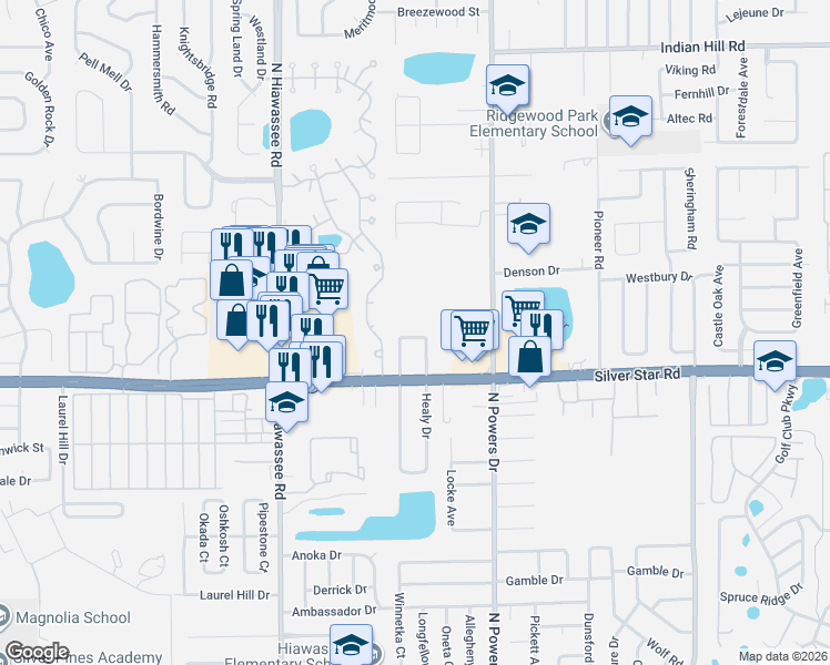 map of restaurants, bars, coffee shops, grocery stores, and more near 2658 Sandy Lane in Orlando