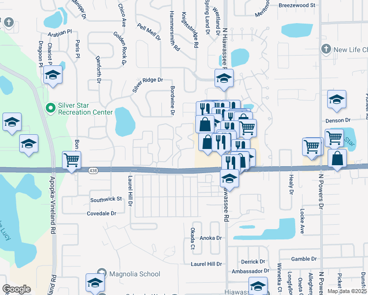 map of restaurants, bars, coffee shops, grocery stores, and more near 2727 Renegade Drive in Orlando