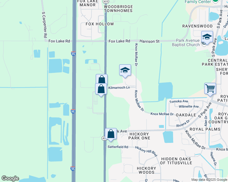 map of restaurants, bars, coffee shops, grocery stores, and more near 3525 South Street in Titusville