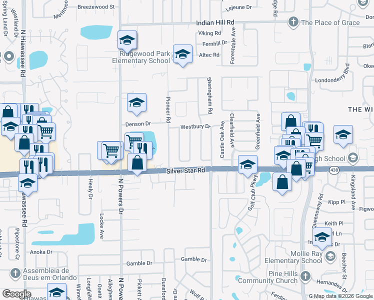 map of restaurants, bars, coffee shops, grocery stores, and more near 2706 Wyndham Lane in Orlando
