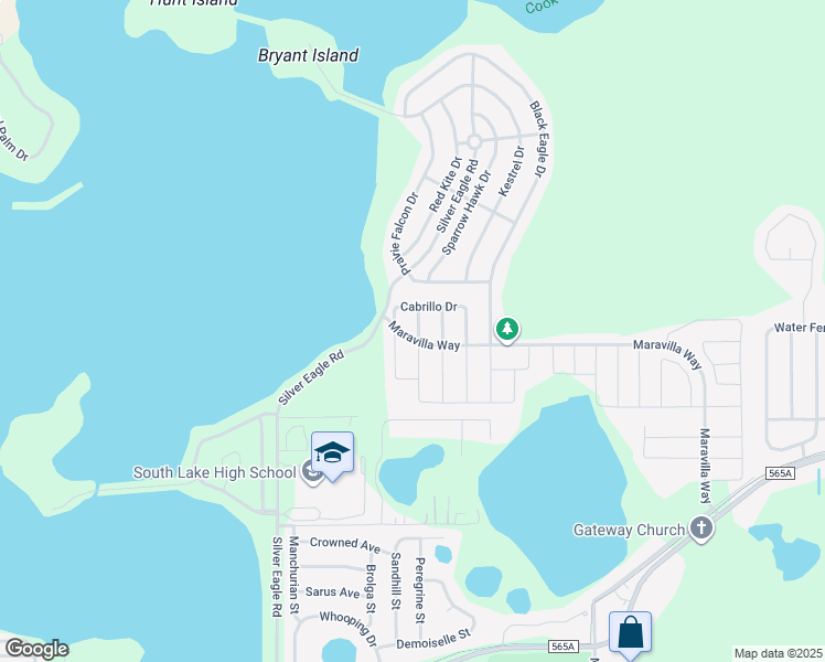 map of restaurants, bars, coffee shops, grocery stores, and more near 305 Azores Place in Groveland