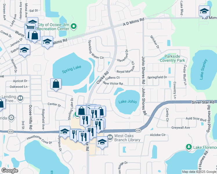 map of restaurants, bars, coffee shops, grocery stores, and more near 2709 Child Street in Ocoee