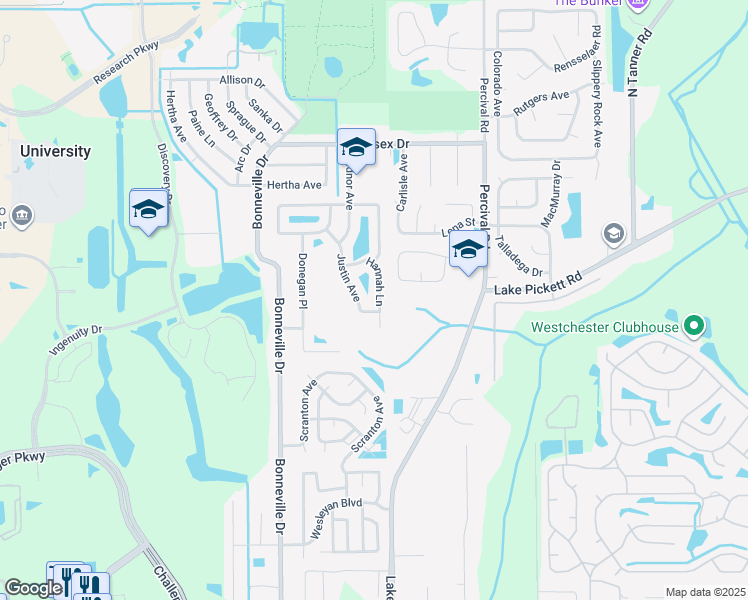 map of restaurants, bars, coffee shops, grocery stores, and more near 2212 Hannah Lane in Orlando