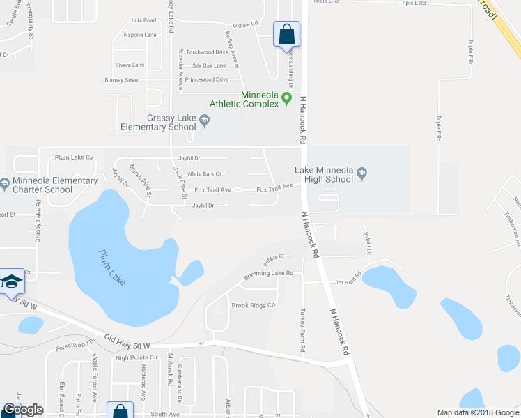 map of restaurants, bars, coffee shops, grocery stores, and more near 120 Colonial Pine Lane in Minneola