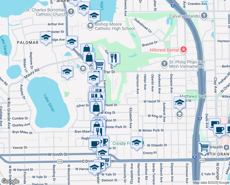map of restaurants, bars, coffee shops, grocery stores, and more near 3103 Eagle Boulevard in Orlando