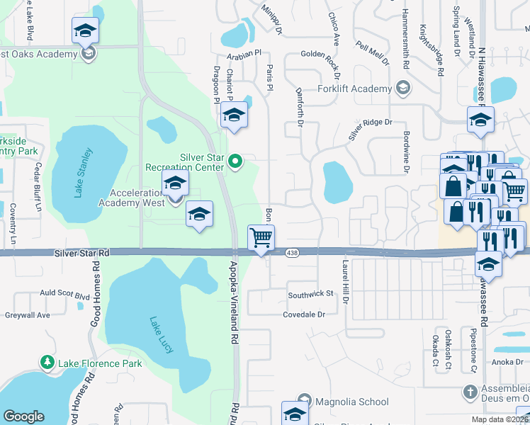 map of restaurants, bars, coffee shops, grocery stores, and more near 2722 Bon Air Drive in Orlando