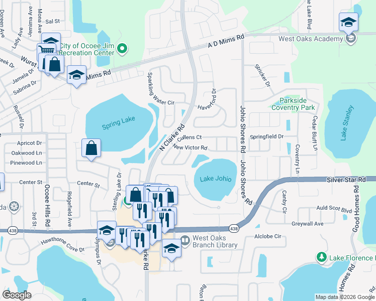 map of restaurants, bars, coffee shops, grocery stores, and more near 2709 Child Street in Ocoee