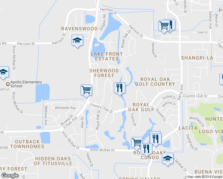 map of restaurants, bars, coffee shops, grocery stores, and more near 3215 Casper Place South in Titusville