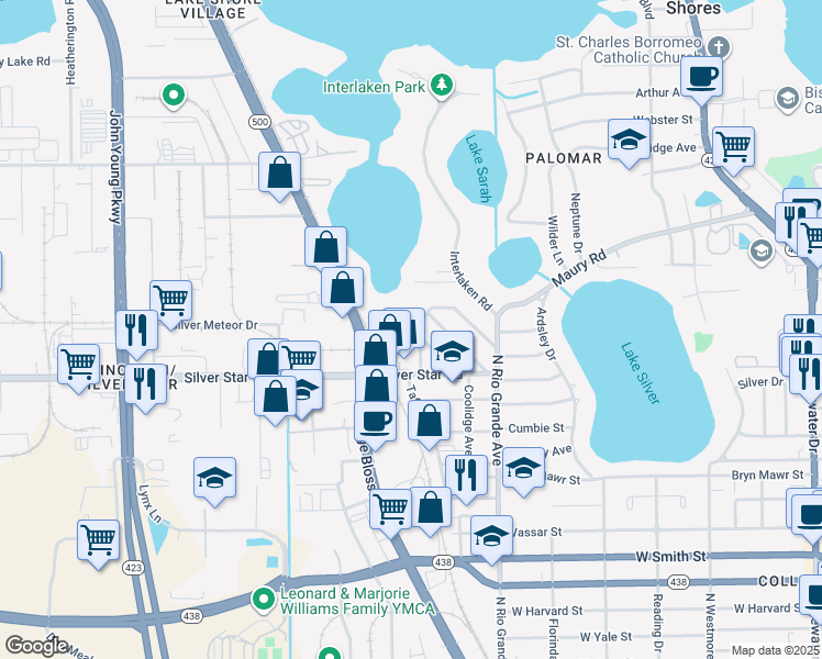 map of restaurants, bars, coffee shops, grocery stores, and more near 3110 Knollwood Circle in Orlando