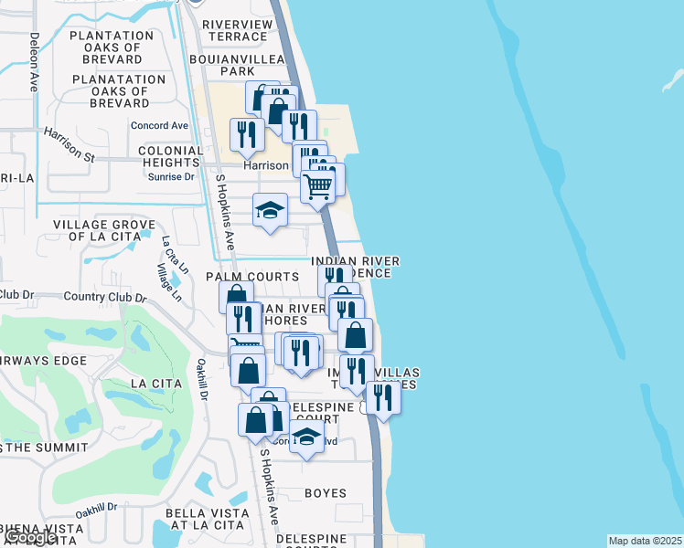 map of restaurants, bars, coffee shops, grocery stores, and more near 3205 South Washington Avenue in Titusville