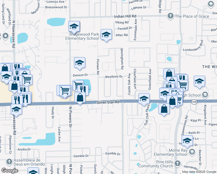 map of restaurants, bars, coffee shops, grocery stores, and more near 2706 Wyndham Lane in Orlando
