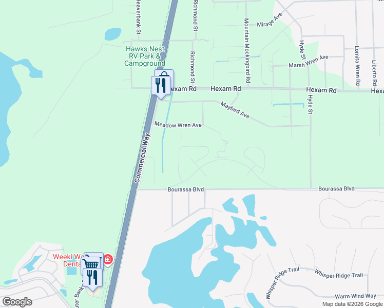 map of restaurants, bars, coffee shops, grocery stores, and more near 10408 Turtle Run Road in Brooksville