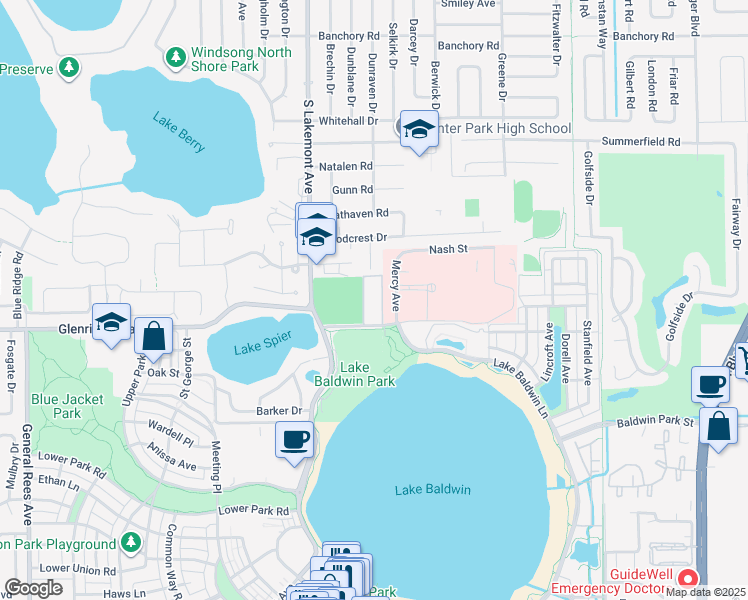 map of restaurants, bars, coffee shops, grocery stores, and more near 2001 Glenridge Way in Winter Park