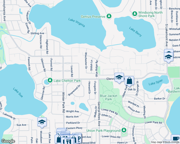 map of restaurants, bars, coffee shops, grocery stores, and more near 660 Arjay Way in Winter Park