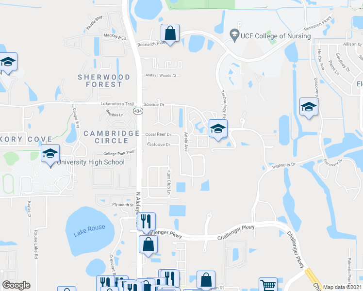 map of restaurants, bars, coffee shops, grocery stores, and more near 2827 Coral Reef Drive in Orlando