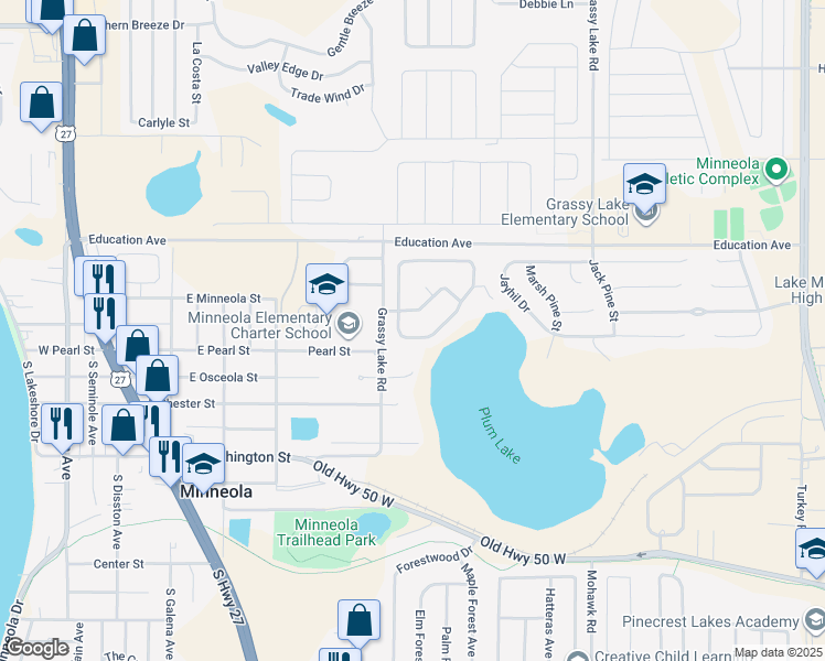 map of restaurants, bars, coffee shops, grocery stores, and more near 13229 Plum Lake Circle in Clermont