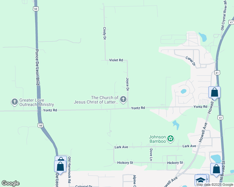 map of restaurants, bars, coffee shops, grocery stores, and more near 10420 Carlin Drive in Brooksville