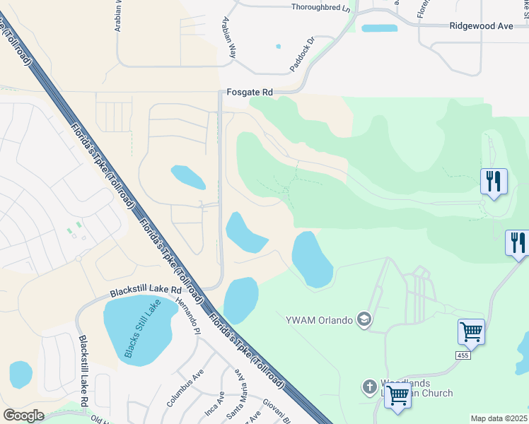 map of restaurants, bars, coffee shops, grocery stores, and more near 16029 Voltera Point in Montverde