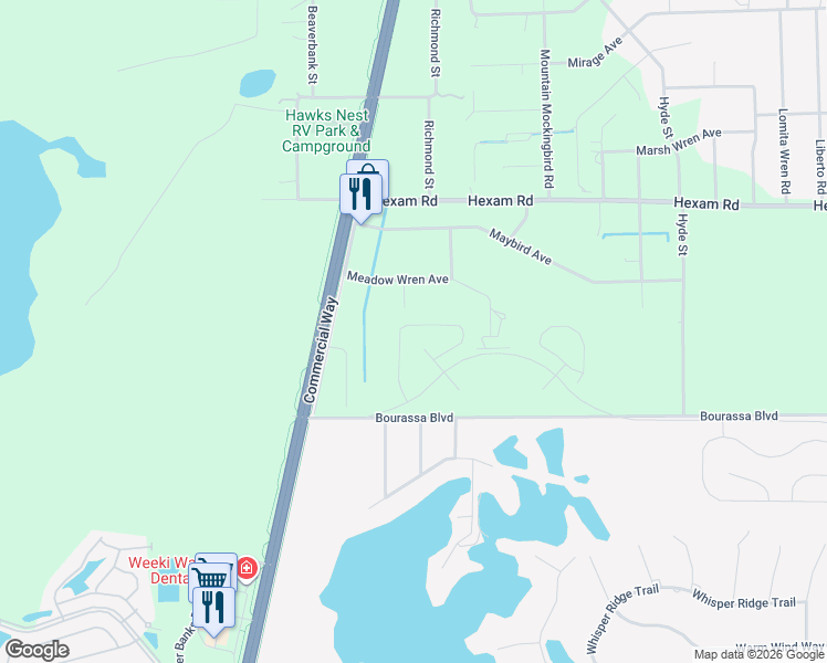 map of restaurants, bars, coffee shops, grocery stores, and more near 11315 Northern Wren Road in Brooksville