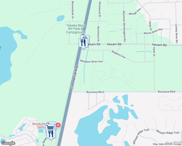 map of restaurants, bars, coffee shops, grocery stores, and more near 11315 Northern Wren Road in Brooksville