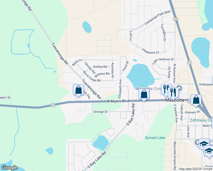 map of restaurants, bars, coffee shops, grocery stores, and more near 288 Boca Ciega Road in Mascotte