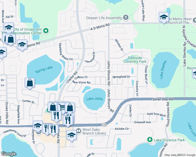 map of restaurants, bars, coffee shops, grocery stores, and more near 2724 Cullens Court in Ocoee