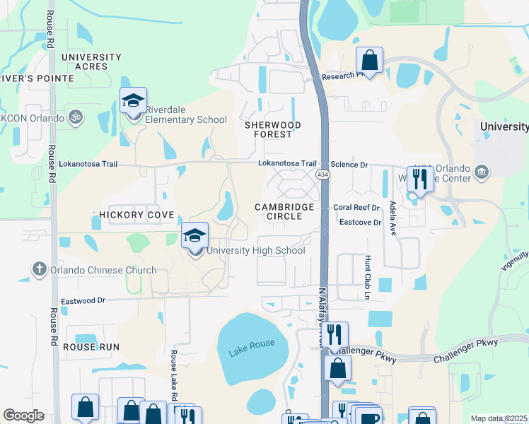 map of restaurants, bars, coffee shops, grocery stores, and more near 12000 Pepperdine Place in Orlando