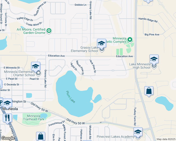 map of restaurants, bars, coffee shops, grocery stores, and more near 910 Bristle Cone Court in Minneola