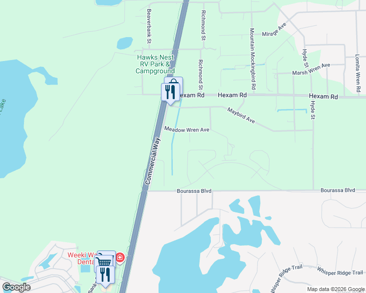 map of restaurants, bars, coffee shops, grocery stores, and more near 10198 Meadow Wren Avenue in Spring Hill