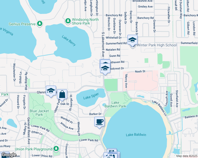 map of restaurants, bars, coffee shops, grocery stores, and more near 1874 Demetree Drive in Winter Park