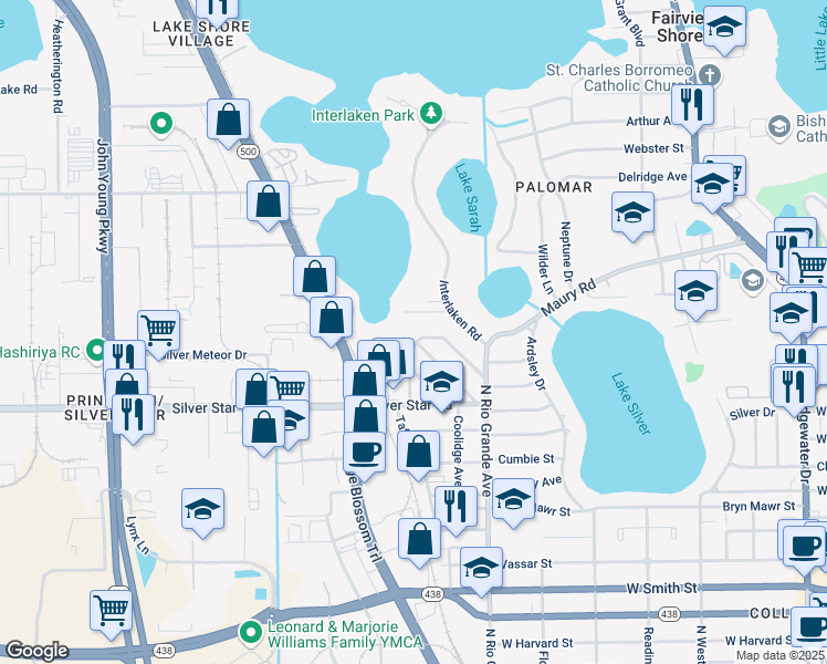 map of restaurants, bars, coffee shops, grocery stores, and more near 109 Laken Lane in Orlando