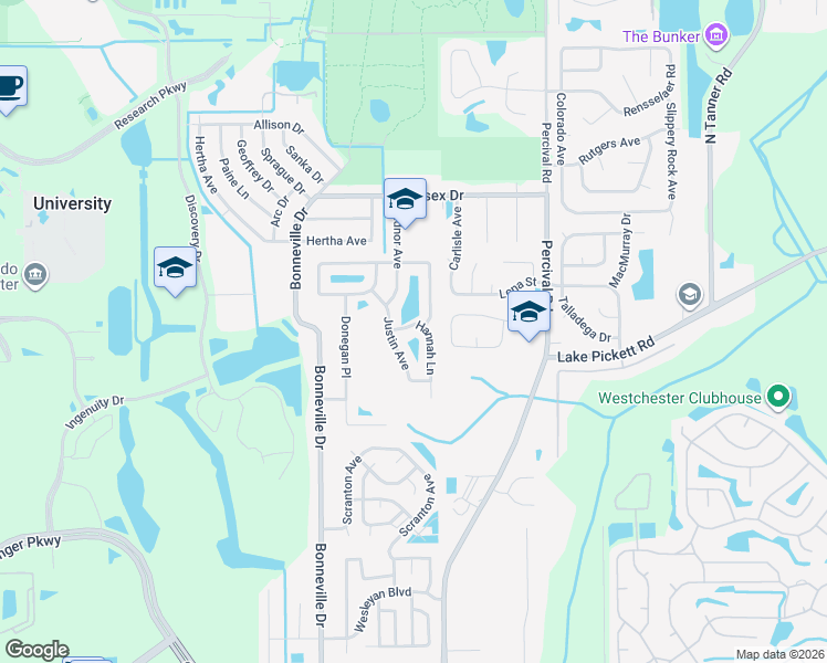 map of restaurants, bars, coffee shops, grocery stores, and more near 2258 Hannah Lane in Orlando