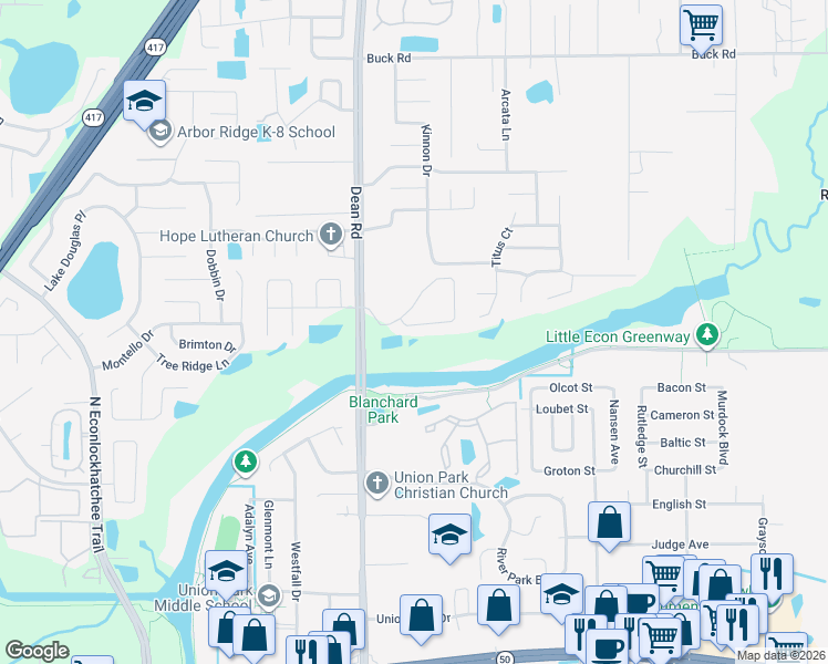 map of restaurants, bars, coffee shops, grocery stores, and more near 10249 Rivers Trail Drive in Orlando